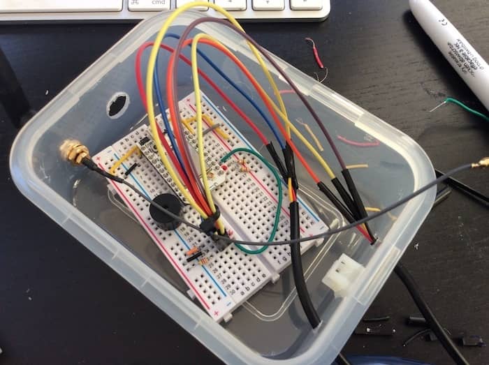 The full circuit fitted in nicely. The holes for the temperature sensors are filled with hot glue as these have the highest risk of letting some water in.