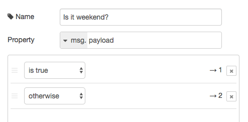 Switch node to route the output of the weekend-node.